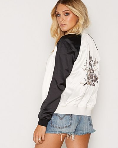 New Look Embroidered Back Contrast Sleeve Bomber Jacket
