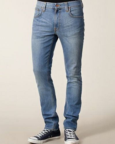 Till herr från Nudie Jeans, en blå straight leg jeans.